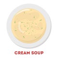 Tasty cream soup in a bowl. White food in the plate