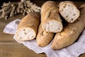 Tasty Crusty Baguettes on Wooden Background Tasty Homemade Bread Horizontal Above Royalty Free Stock Photo