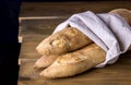 Tasty Crusty Baguettes on Wooden Table Tasty Homemade Bread Royalty Free Stock Photo