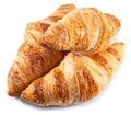 Tasty crusty croissants isolated on white background