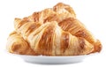 Tasty crusty croissants on the plate on white background. File contains clipping path