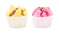 Tasty Cupcake with colorful sprinkles isolated on white background. Birthday cakes with party. Clipping path