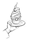 Tasty cupcake on the plate. Pencil drawing Royalty Free Stock Photo