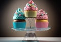 Tasty cupcakes on stand illustration. AI generative