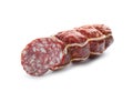 Tasty cut salami on white background. Royalty Free Stock Photo