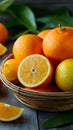 Tasty and delicious orange fruit in basket, fresh healthy produce photo