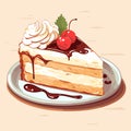 Tasty delicious peace of a bithday cake. Sweet bakery. Yummy pie. Isolated vector in cartoon style Royalty Free Stock Photo