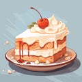 Tasty delicious peace of a bithday cake. Sweet bakery. Yummy pie. Isolated vector in cartoon style Royalty Free Stock Photo