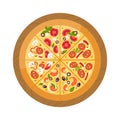 Tasty delicious pizza different slice. Italian food. Salami and mozarella
