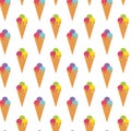 Ice cream cone seamless pattern background. Realistic. Different colors. For print and web.