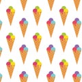 Ice cream cone seamless pattern background. Realistic. Different colors. For print and web.