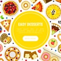 Tasty Dessert Banner Design with Sugary Pastry Top View Vector Template