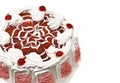 Tasty dessert - iced cake with cherries Royalty Free Stock Photo