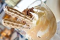 Tasty dessert - vanilla and caramel ice cream sundae