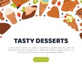 Tasty desserts web banner. Crispy waffles, breakfast menu, recipes, pastry landing page, website interface cartoon