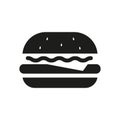 Tasty detailed burger, simple black icon isolated on white