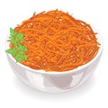 Tasty dish. Korean carrots with parsley on a plate. Dietary, vegetarian, healthy food. Vector illustration