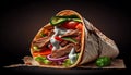 Tasty Doner Kebab Shawarma Roll Wrap Illustration. Generative AI Food