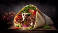 Tasty Doner Kebab Shawarma Roll Wrap Illustration. Generative AI Food