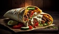 Tasty Doner Kebab Shawarma Roll Wrap Illustration. Generative AI Food