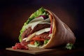 Tasty Doner Kebab Shawarma Roll Wrap Illustration. Generative AI Food