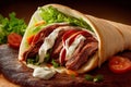 Tasty Doner Kebab Shawarma Roll Wrap Illustration. Generative AI Food