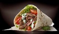 Tasty Doner Kebab Shawarma Roll Wrap Illustration. Generative AI Food