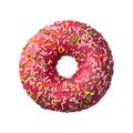 Tasty donut with colorful sprinkles isolated on white background. Top view Royalty Free Stock Photo