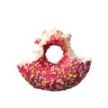 Tasty donut with colorful sprinkles isolated on white background. Top view Royalty Free Stock Photo
