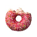 Tasty donut with colorful sprinkles isolated on white background. Top view Royalty Free Stock Photo