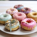 Tasty donuts with colorful. assorted donuts with chocolate, pink glazed. AI Generated Royalty Free Stock Photo