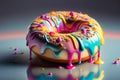 Tasty doughnut with colorful sprinklers on it Generative AI