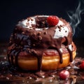 Tasty doughnut frosted with melted chocolate and sprinkled with cookie crumbles. Created with generative AI