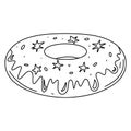 Tasty doughnut in hand drawn doodle style. Vector illustration isolated on white. Coloring page.