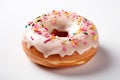 A tasty doughnut on white background. Generative AI.