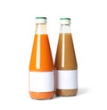 Tasty drinks in bottles with blank labels on white background Royalty Free Stock Photo