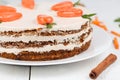 Tasty easter carrot cake with cream and little