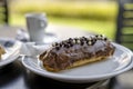 Tasty eclair pastry filled and covered  with chocolate Royalty Free Stock Photo