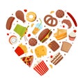 Tasty Fast Food Heart Shaped Composition Design Vector Template