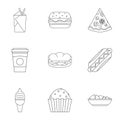 Tasty fast food icon set, outline style Royalty Free Stock Photo