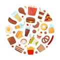 Tasty Fast Food Round Composition Design Vector Template