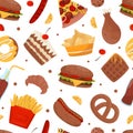 Tasty Fast Food Seamless Pattern Design Vector Template