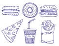 Tasty Fastfood. Vector Set Sketch