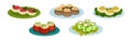 Tasty Food and Appetizer Served on Plate Vector Set Royalty Free Stock Photo