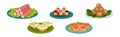 Tasty Food and Appetizer Served on Plate Vector Set Royalty Free Stock Photo