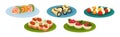 Tasty Food and Appetizer Served on Plate Vector Set Royalty Free Stock Photo