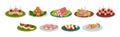 Tasty Food and Appetizer Served on Plate Vector Set Royalty Free Stock Photo