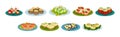 Tasty Food and Appetizer Served on Plate Vector Set Royalty Free Stock Photo