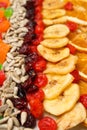 Tasty food concept - delicious dried fruits, tasty dried food