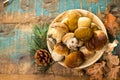 Tasty food - fresh porcini boletus oak muchrooms, high quality,